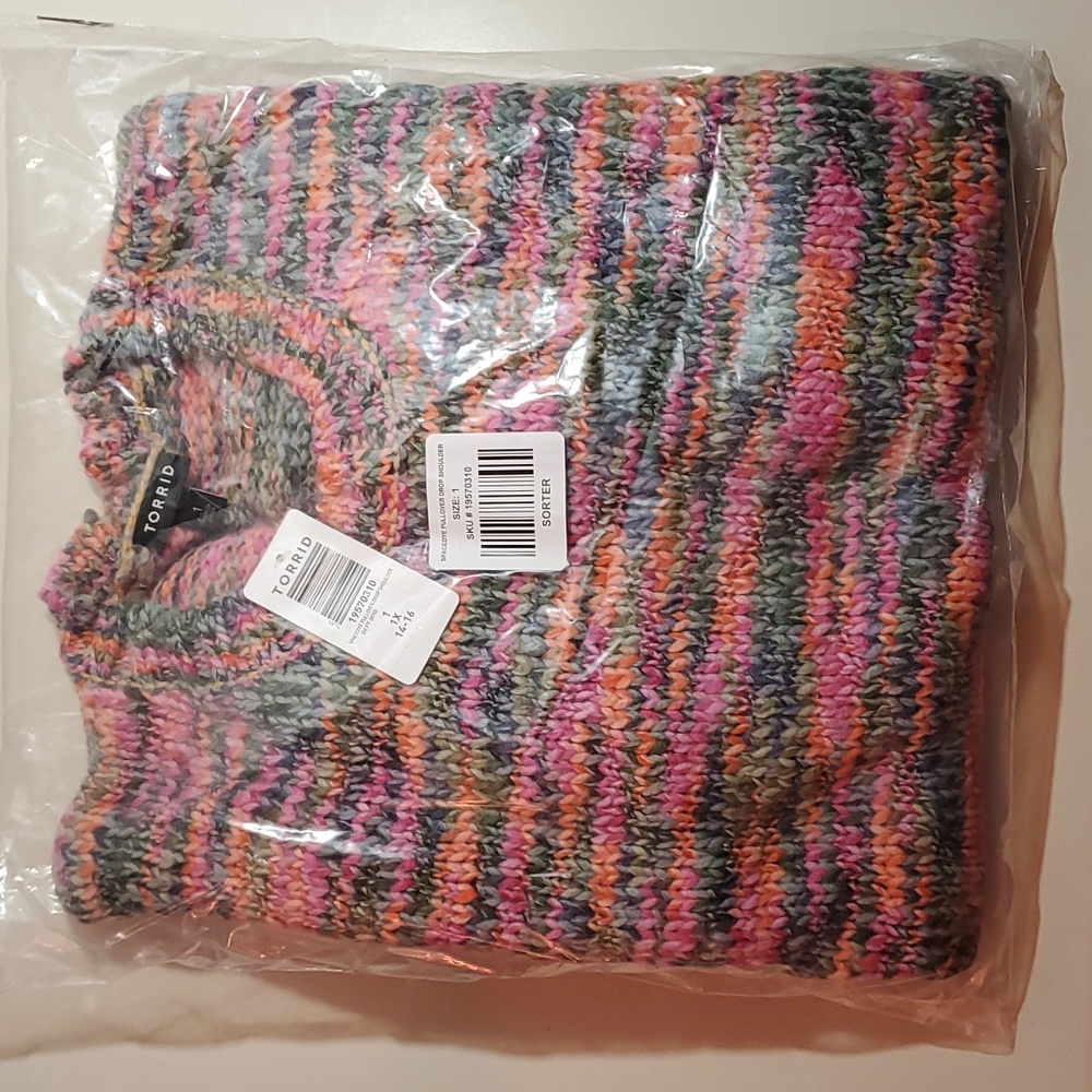 ❤️NWT TORRID SWEATER SPACEDYE MULTI-COLOR - DROP SHOULDER CREW NECK CROP - Picture 4 of 11